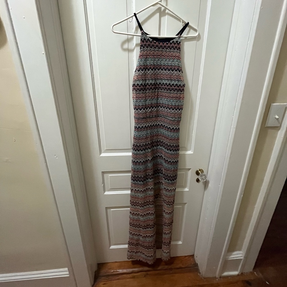 Aqua Multicolored Halter Sheath Maxi Dress